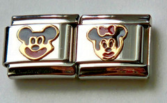 Mickey Mouse & Minnie Mouse 9mm Italian Charms Enamel & Stainless Steel/14k Gold