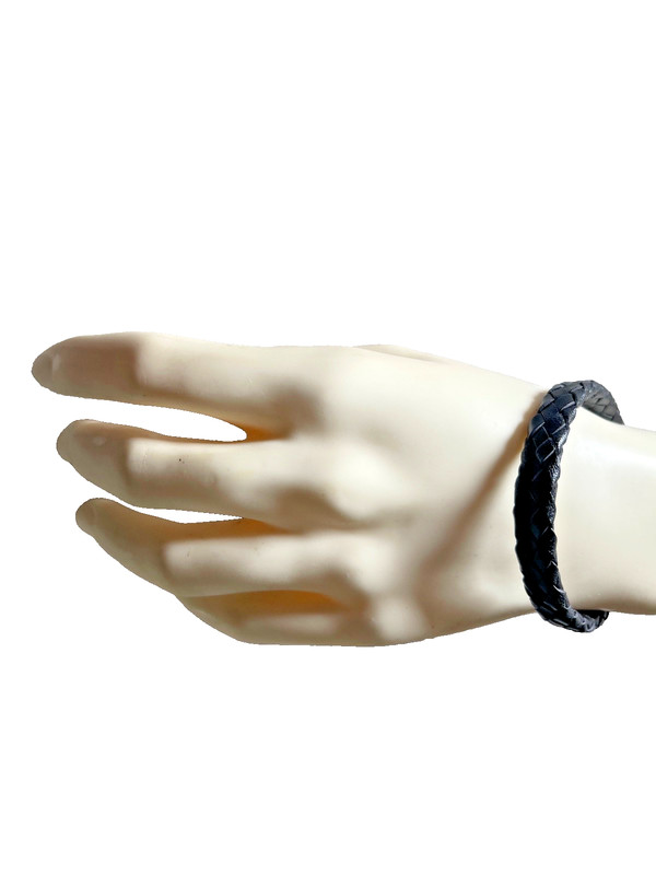 Western Mens Bracelet 9 x 3/8 in Flat Braid Leather Knot Cowboy Black gallery