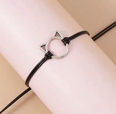 Double Layer String Fashion Bracelet Cat Charm, Leather Hand Chain Jewelry