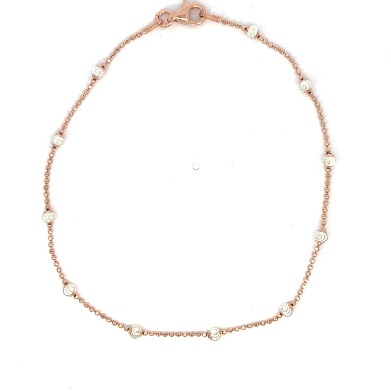 Rose Gold Bracelet with Small White Ball 925 Sterling Silver 24CM for Men/Women gallery