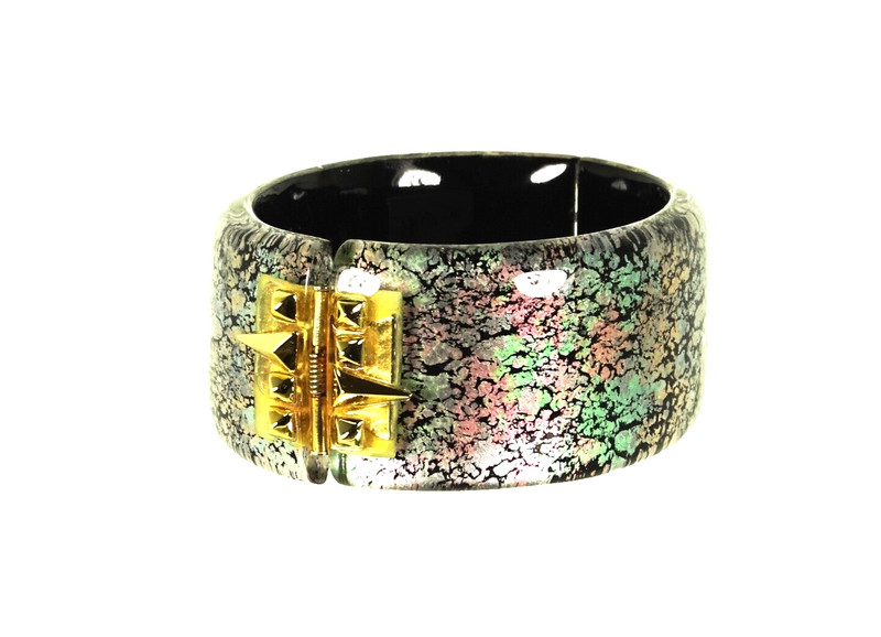 ALEXIS BITTAR Gold Plated Multicolor Glossy Lucite Hinged Bangle Bracelet gallery
