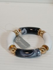 Beautiful Black White Resin Gold Beaded Stretchy Bangle Bracelet Jewelry New