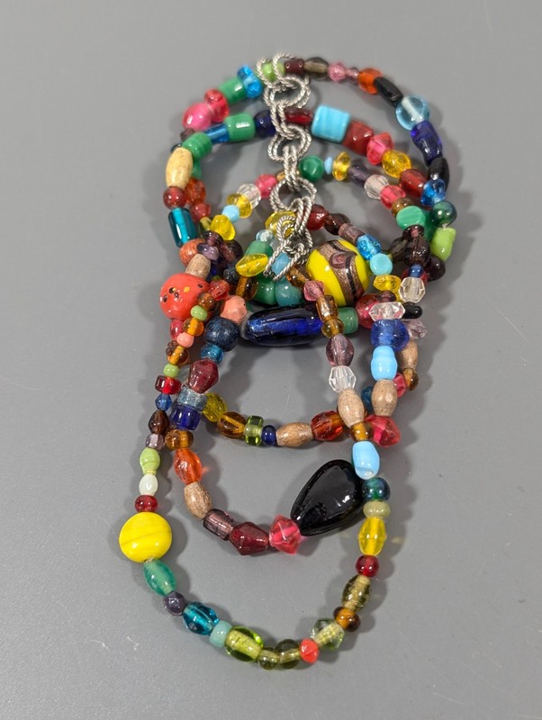 Colorful Glass Multi Strand Chain Link Stacking Bracelet 7 in Boho Coastal Chic gallery