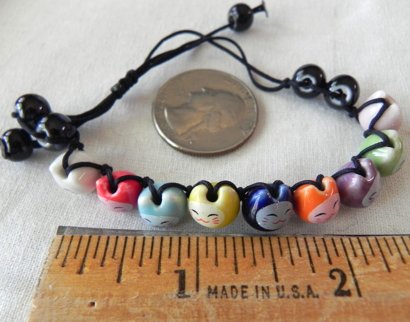 Ceramic Cat Faces Bracelet Beads Charms Black Multicolor Adjustable Cord gallery