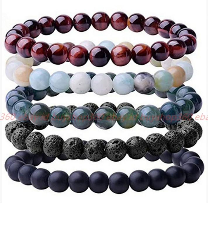 Wholesale Natural 5 Pcs 8mm Multicolor Gems Round Beads Stretch Bracelet 7.5in gallery