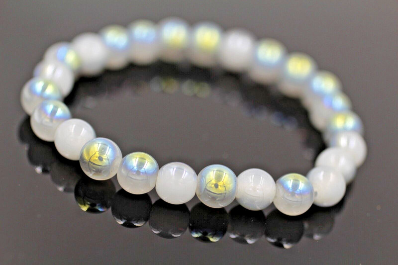 Grey Rainbow Coated Crystal Adjustable Fashion Bracelet Round Beads 7.5'' Inch gallery