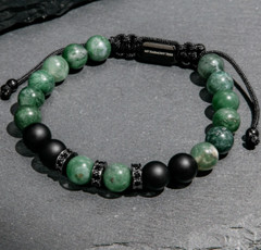 Mens Beaded Bracelet, Adjustable Green Gemstone Bracelet Healing Energy Gift