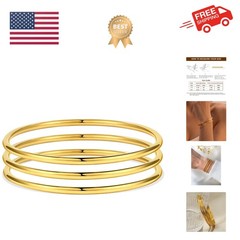 2mm/3mm Gold Plated Bangles Bracelets Set For Women Non Tarnish, Stainless St…