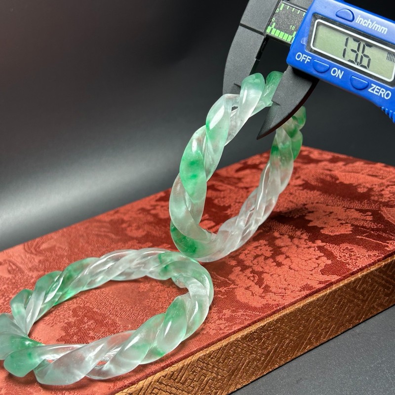 2PCS Real natural Myanmar high Ice green Jade jadeite bracelets Bangle 63mm gallery