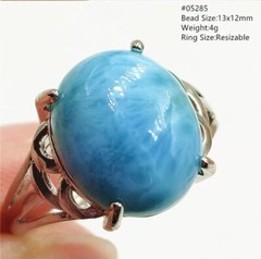 Natural Blue Larimar Gemstone Adjustable Ring Oval 925 Sterling Silver Dominica
