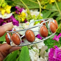 Goldstone Gemstone 925 Sterling Silver Plated Adjustable Cuff Bangle For Lover
