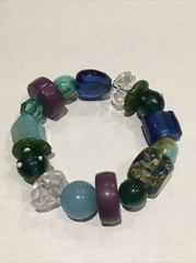Handmade Unique Chunky Blue Green Purple Clear Glass Acrylic Stretch Bracelet
