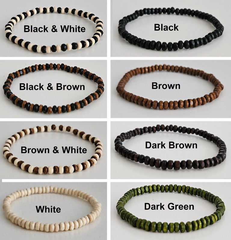 Mens Wooden Bead Tribal / Surfer Elastic Bracelet - 4x3mm beads - 15 Colours NEW gallery