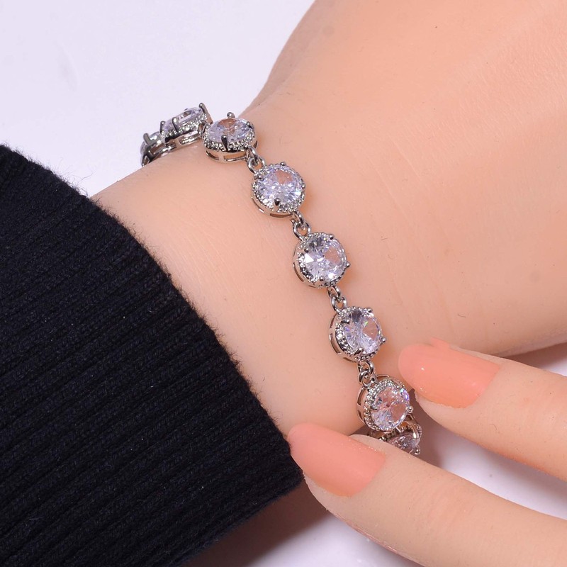 White Topaz Gemstone 925 Sterling Silver Tennis Bracelet 7.99" B99, Gift for her gallery