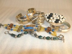 Costume Jewelry Bracelet Lot black White beaded spiral wrap, Metal and Plastic