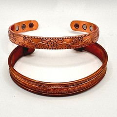 Copper Magnetic Cuff Bracelets Lot of 2 Bangles Floral Geometric Adjustable