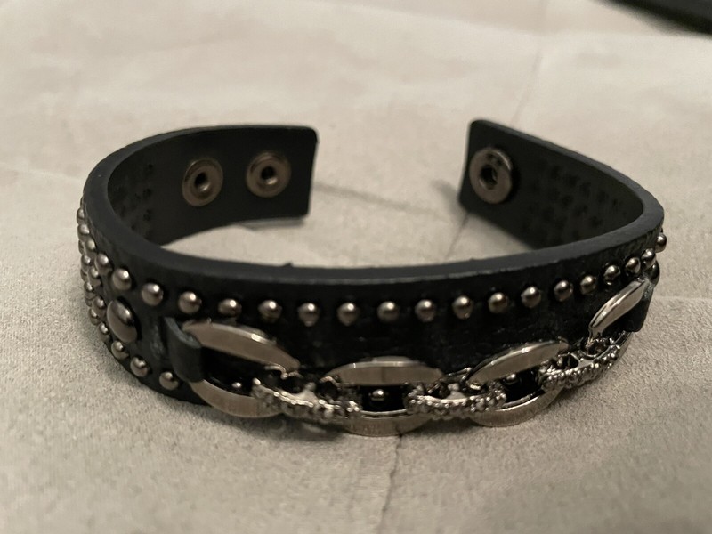 Vintage KING STAR Bracelet Black Leather Studded Set Of 2 gallery