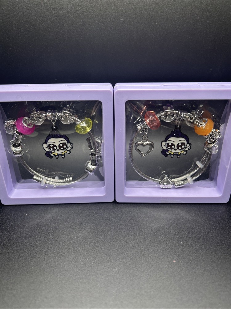 LOT OF 2 Girls Zinc Alloy Charm Bracelet Jewelry – Adjustable Beaded Bracelet
