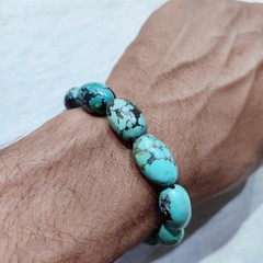 Natural Tibet Turquoise Drum Beads Bracelet Handmade Unisex Stretch BraceletGift