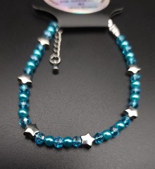 Blue Beaded Silver Star Bead Charm Bracelet Adjustable