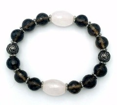 Rose and Smoky Quartz Faceted Bead Stretch Gemstone Bracelet