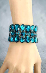 1.5″ W Teal Blue Crystals Silver Tone Chunky Oversized Party Evening Bracelet