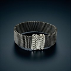 Erica Zap Black Nickel Mesh Bracelet, Rhodium Magnetic Clasp, Modern