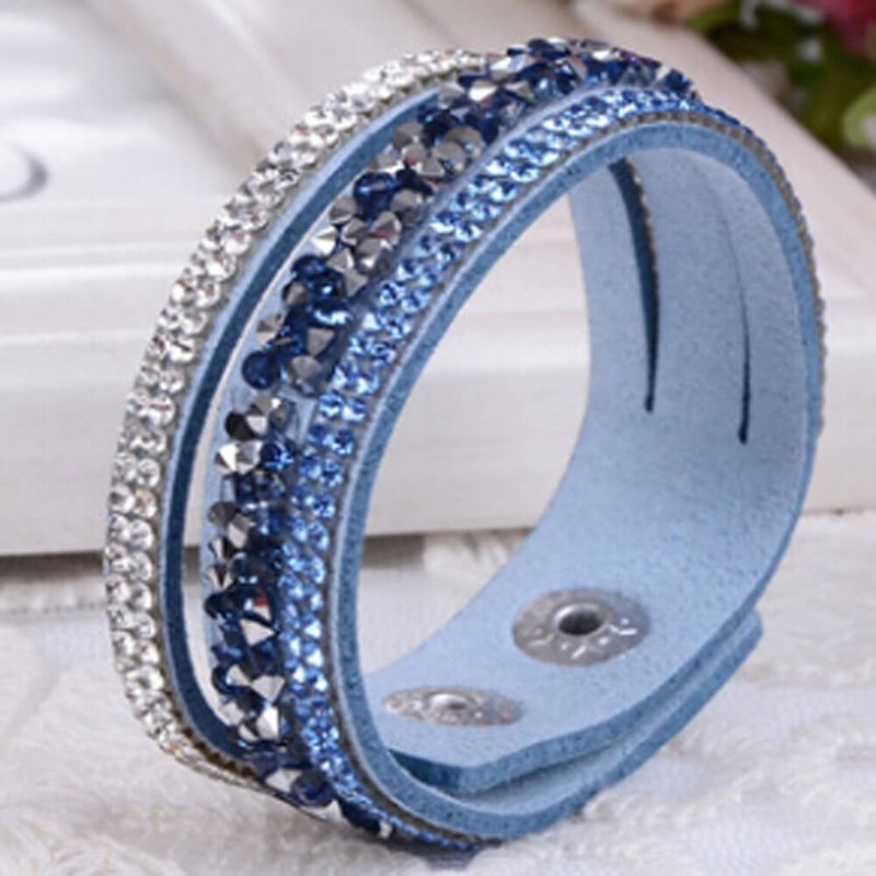 Multilayer Leather Wrap Wristband Cuff Crystal Rhinestone Bracelet Bangle gallery