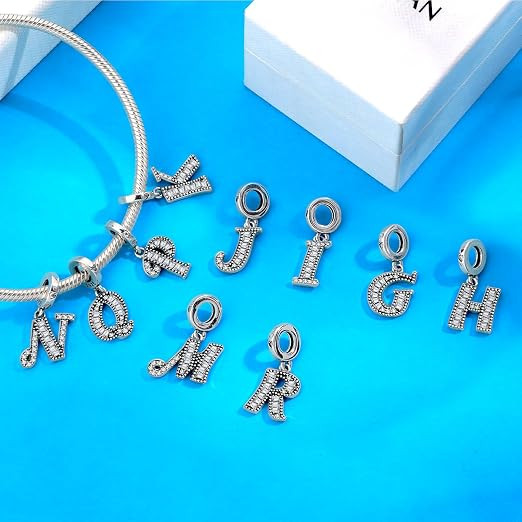 925 Sterling Silver Initial Letter A-Z Charm CZ Bead Fits Bracelet Necklace