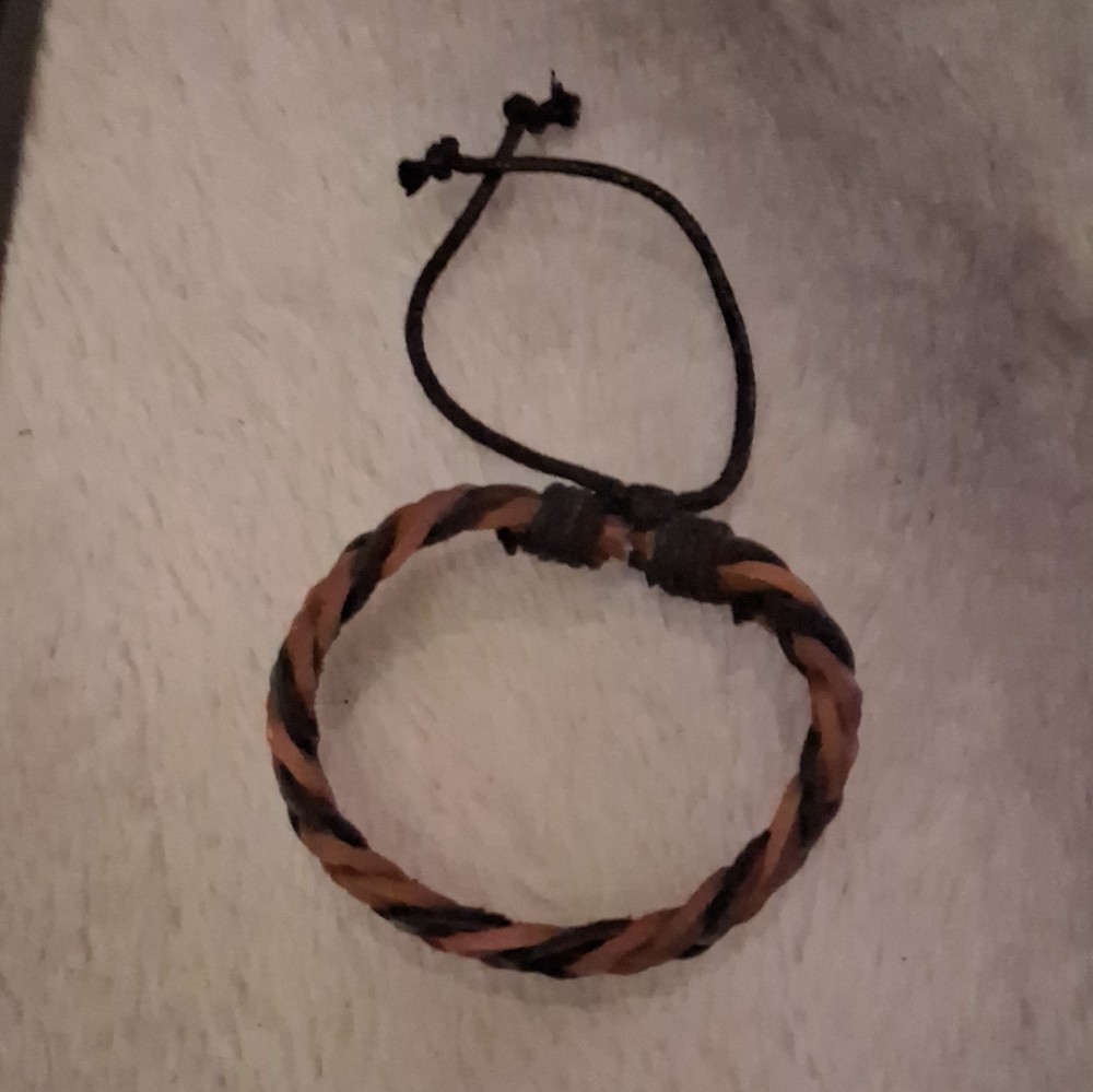 Brown Black Braided Leather Cord Wrap Bracelet Adjustable Drawstring No Stone
