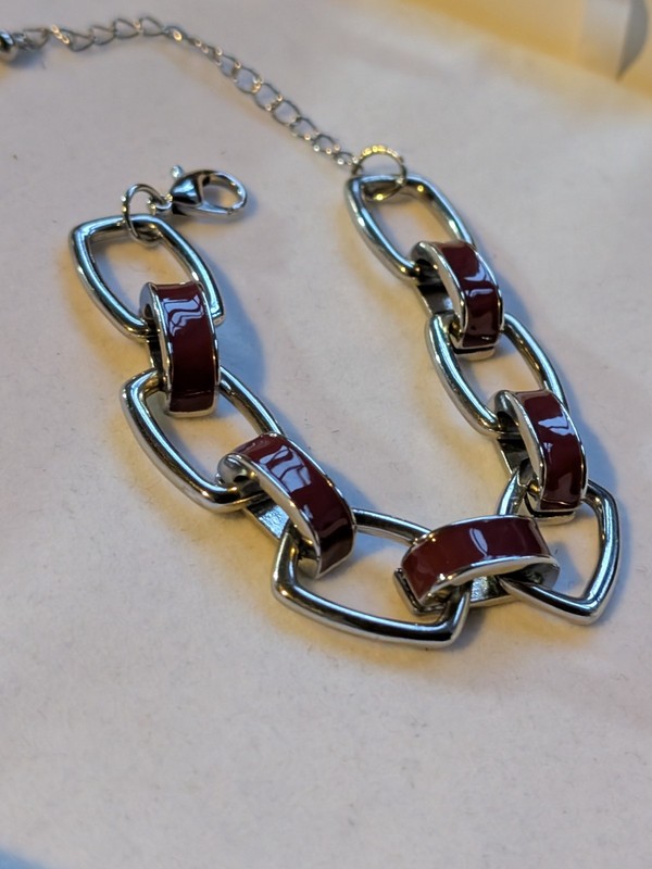 Unisex Men's Bracelet Silver tone + Enamelled Links 19-24cm Long Stainless steel gallery