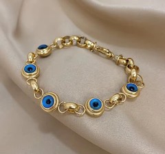 Evil Eye Chain Bracelet Gold Plated Bangle Cuff Prayer Tradition