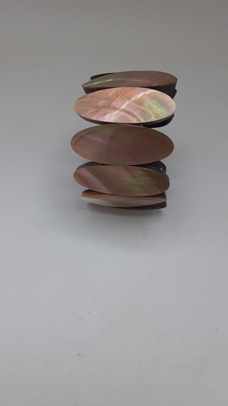 Inlay Shell Resin Bangle Bracelet & Golden Shell Stretch Bracelet "7.5" SET Of 2 gallery