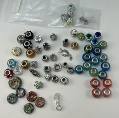 LOT of 50 Glass Rhinestone Bead Charms Blue Green Orange Red Black Silver Tone