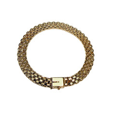 14k Solid Yellow Gold Vintage Estate Wide Link Flat Basket Weave Bracelet SWEET!