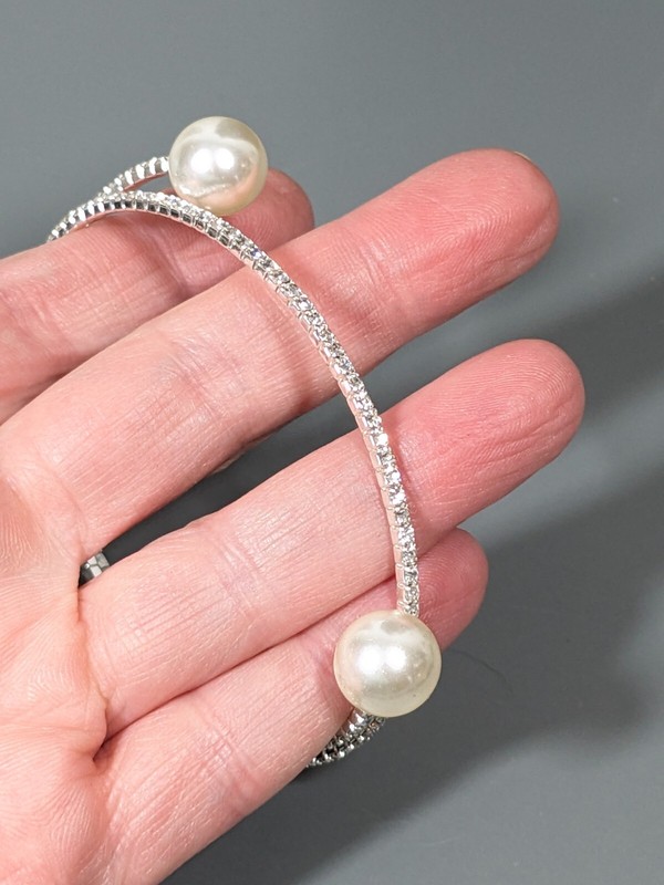 Coastal Bridal Rhinestone Tennis Wrap Bracelet Faux Pearl 7 inch gallery