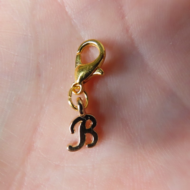 Initial CURSIVE LETTER B Charm Zipper Pull Keychain Add On Clip Gold Tone gallery