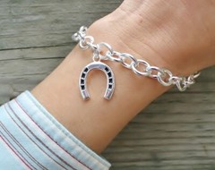 Horse Shoe Charm Bracelet Pony Silver Gift Horseback Riding Girls Ladies Hoof