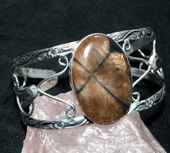 925 Silver Plated Huge Chiastolite (Cross Stone) Bangle FreeSize Trendy GW