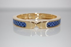 Stella & Dot Golden Metal Faux Blue Snake Skin Hinged Statement Cuff Bracelet