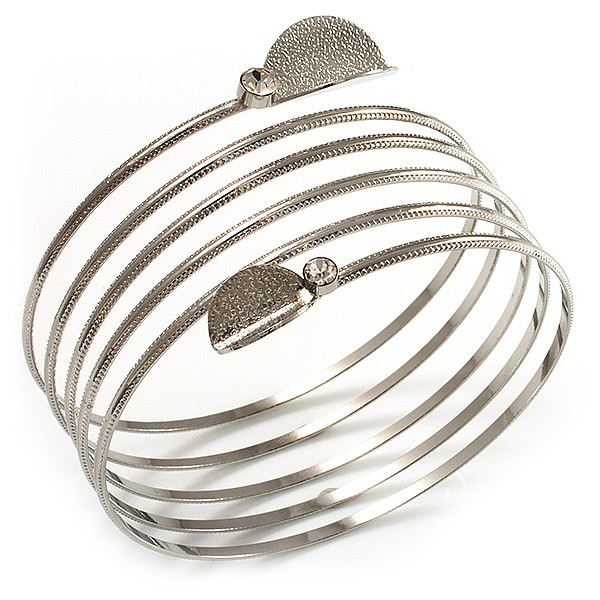 Rhodium Plated Crystal Leaf Armlet Bangle gallery