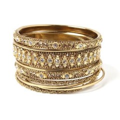 Amrita Singh Gold Tone Gold Glitzy 9 PC Bangle Bracelet with Austrian Crystal