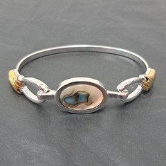 Vintage Avon Abalone Shell Bracelet Hinged Bangel Gold Accents