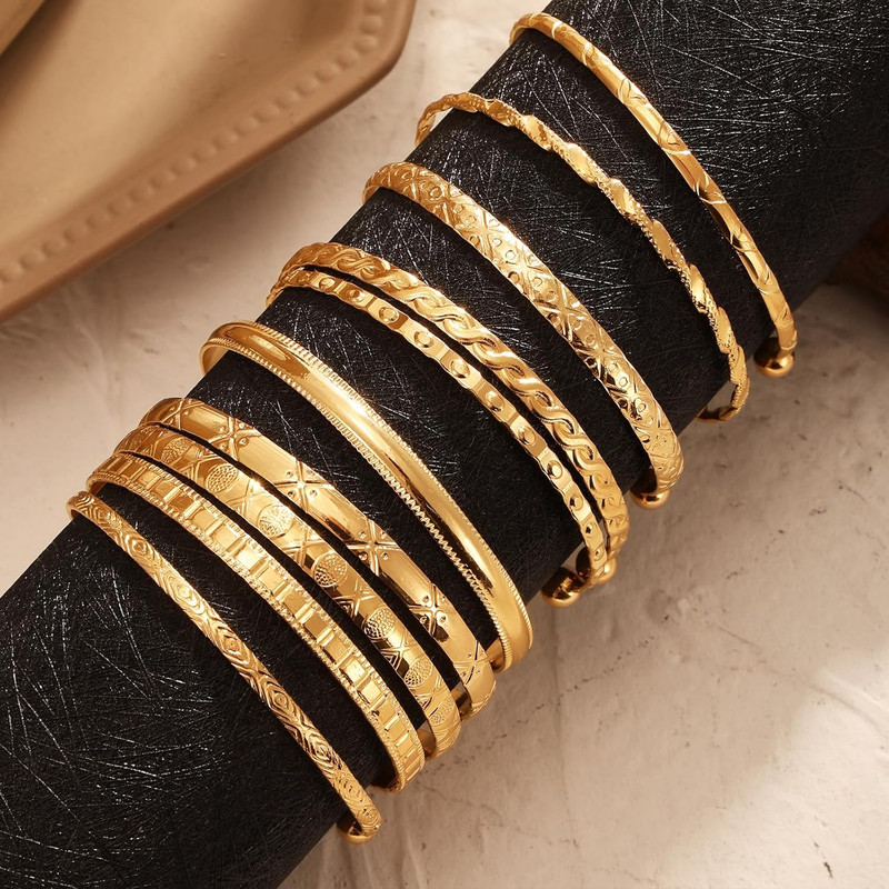 Gold Bangles Bracelets for Women, 14K Gold Plated Multi Layer Stackable Open Bra gallery