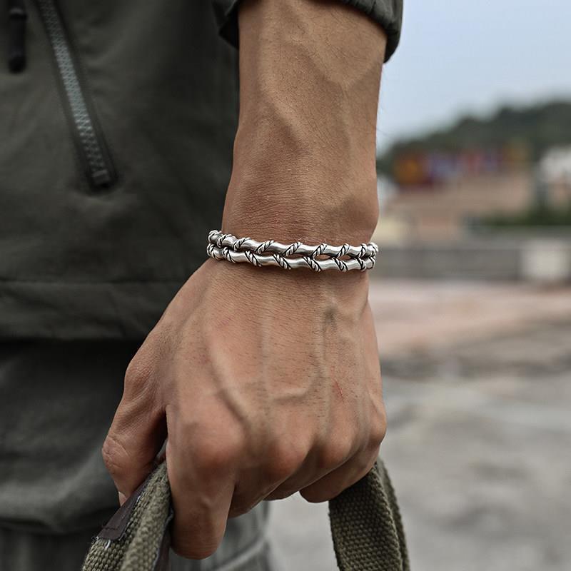 Men Bracelet Adjustable Open Bracelet Handmade Vintage Twist Cuff Silver Gift US gallery