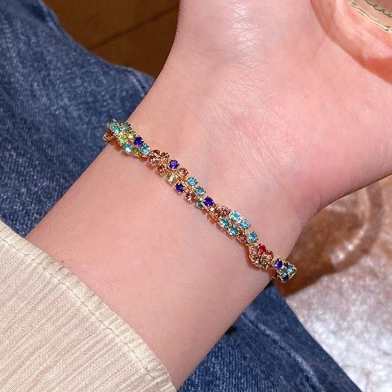Fashion Colorful Cubic Zirconia Geometric Crystal Adjustable Slider Bracelet gallery