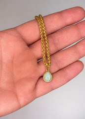 Danon Gold Tone Double Chain Bracelet Teardrop Mint Green Charm Adjustable
