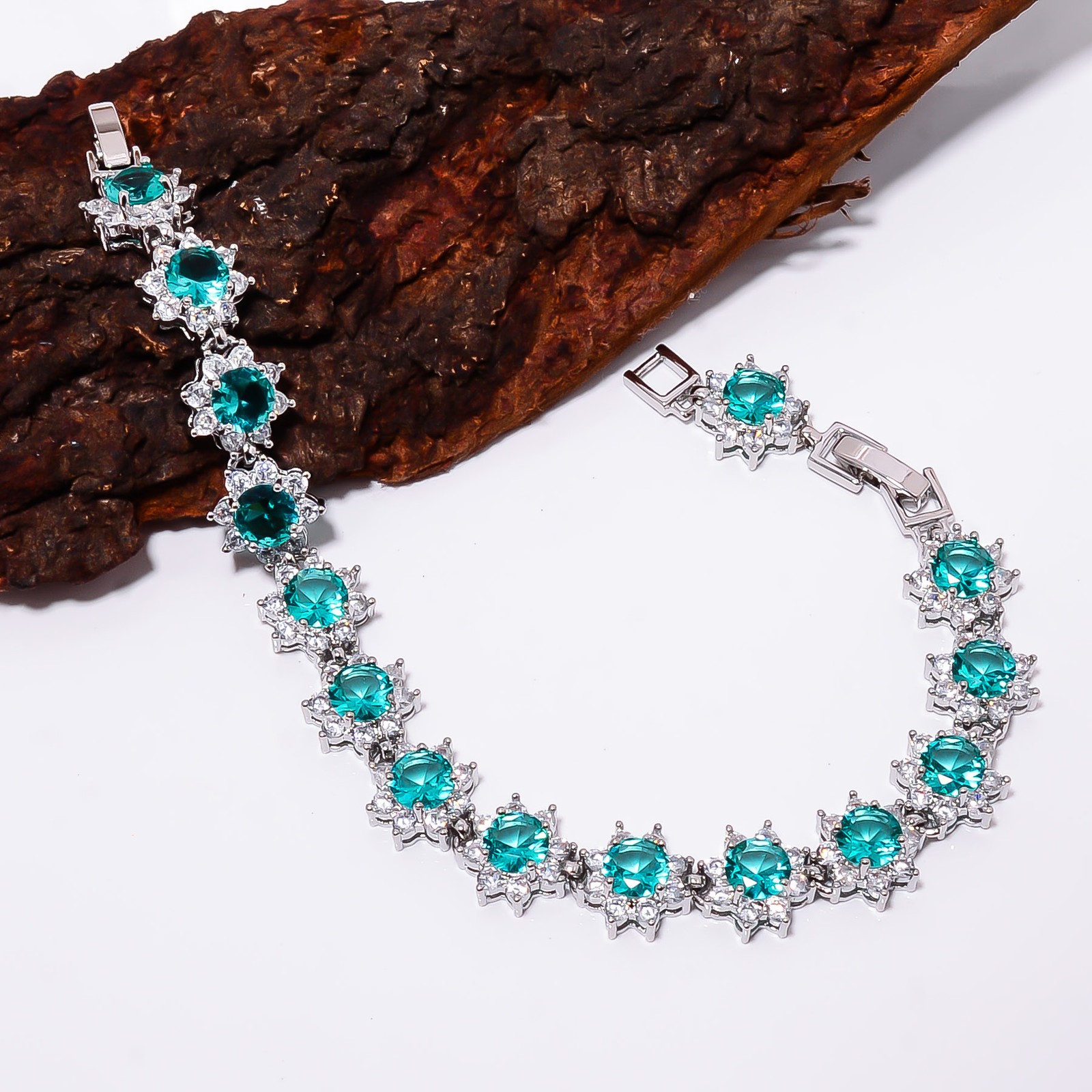 Apatite, CZ 925 Sterling Silver Adjustable Bracelet 7-8" B12797, Gift for her gallery