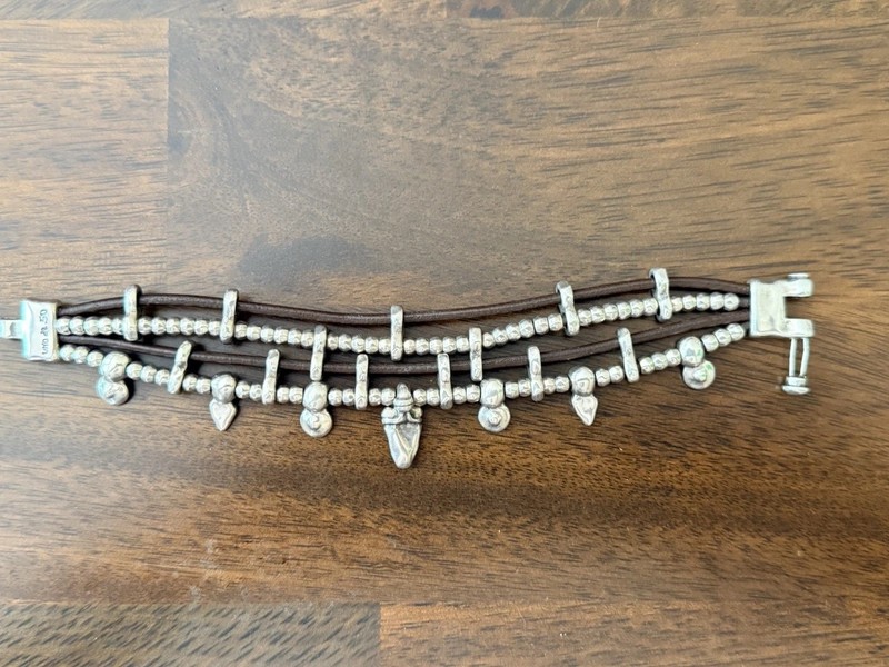UNO de 50 'Omariba' bracelet. Silver and Brown leather cord. 7 Inches gallery