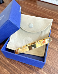 Authentic Swan Mark SWAROVSKI CRYSTAL gold tone BANGLE BRACELET Medium